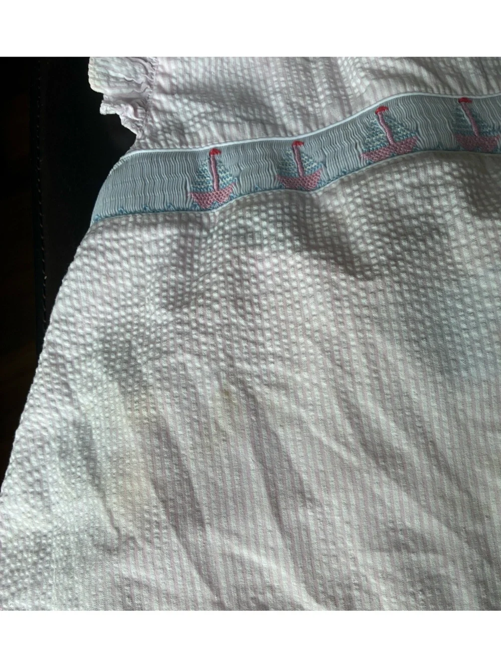 BABY VELANI (SZ 4T) PINK Seersucker SMOCKED SET with Sailboats